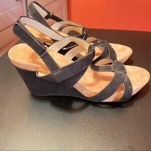 Taryn Rose Suede T Strap Wrap Wedge Espadrille Sandal 8